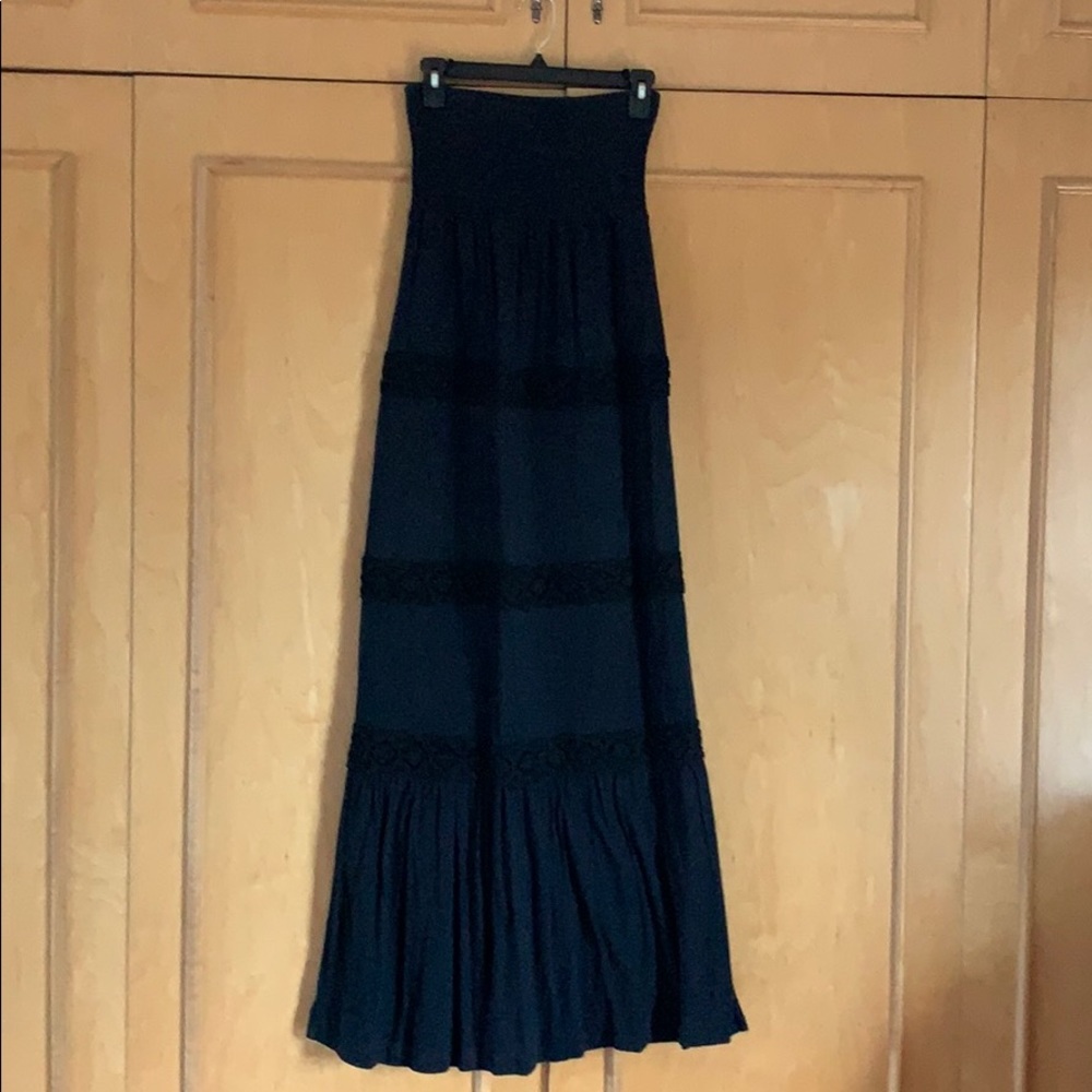 JUICY COUTURE Y2K Black strapless SMOCKED TIERED MAXI DRESS extra small gorgeous